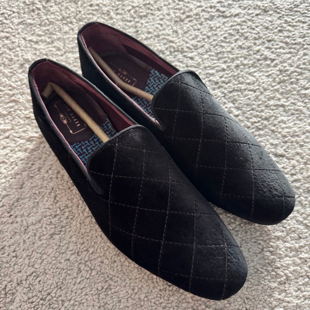 Ted Baker Aldmir Velvet Embroidered Loafers Mens Sz 42/US 9 Black